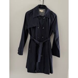 Twenty One Navy Blue Double Breasted Trench Coat Belted Women's Size Medium